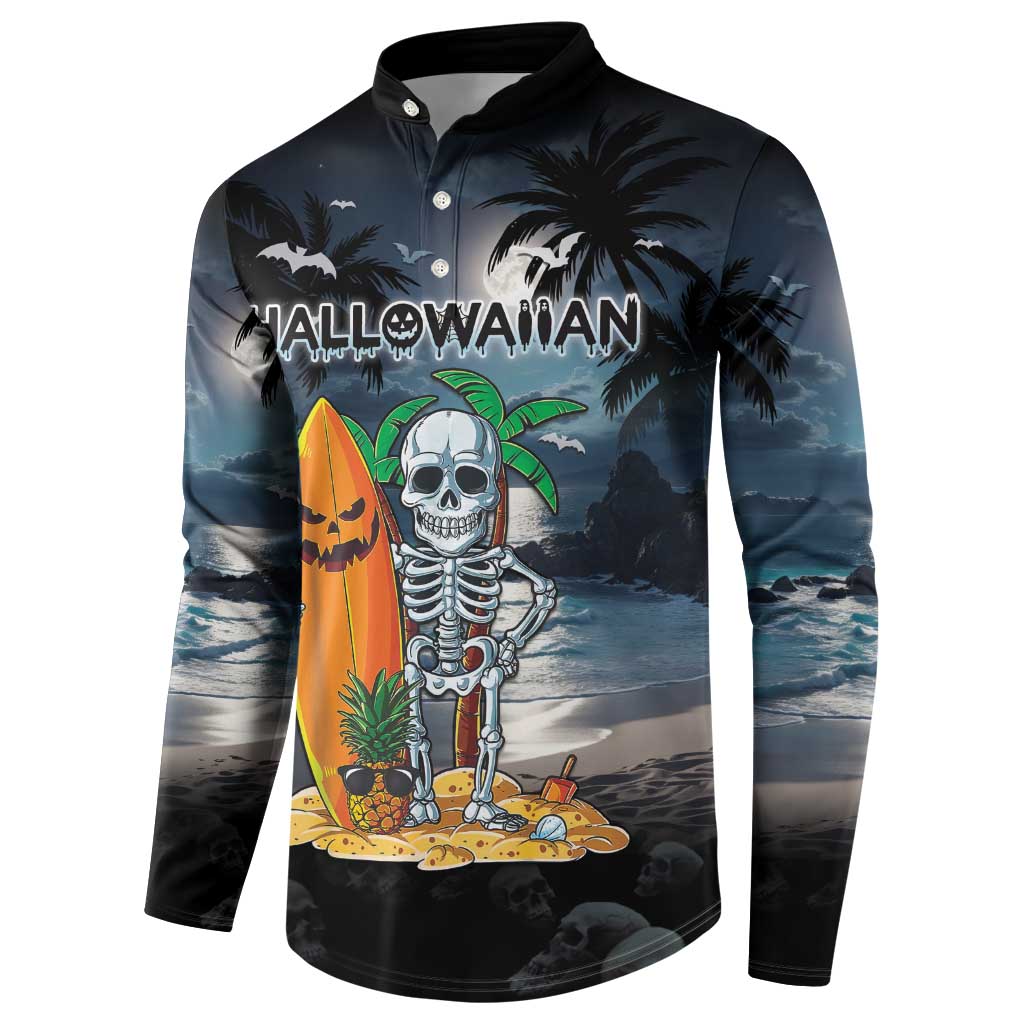 Personalised Hawaii Halloween Button Sweatshirt Hallowaiian Skeleton Surf LT05 - Polynesian Pride