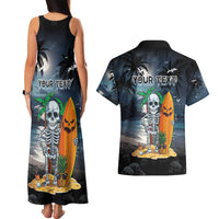 Personalised Hawaii Halloween Couples Matching Tank Maxi Dress and Hawaiian Shirt Hallowaiian Skeleton Surf