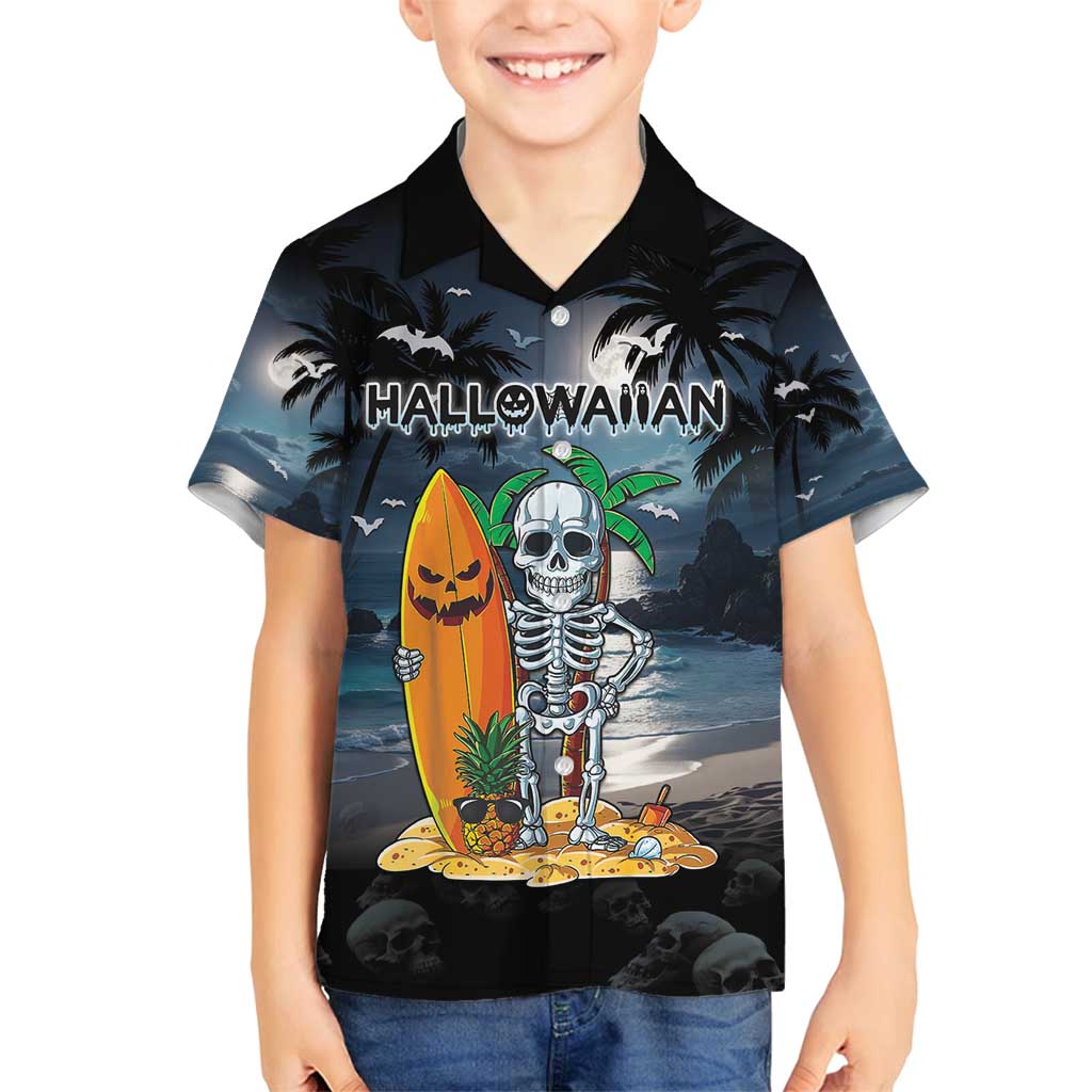 Personalised Hawaii Halloween Family Matching Long Sleeve Bodycon Dress and Hawaiian Shirt Hallowaiian Skeleton Surf