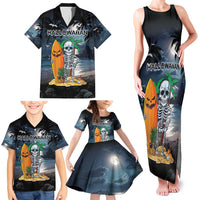 Personalised Hawaii Halloween Family Matching Tank Maxi Dress and Hawaiian Shirt Hallowaiian Skeleton Surf