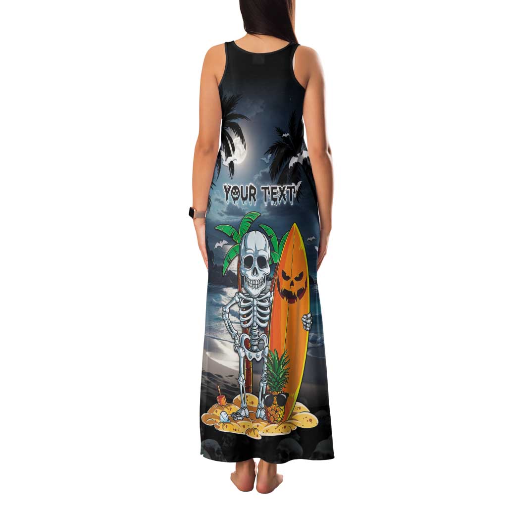 Personalised Hawaii Halloween Family Matching Tank Maxi Dress and Hawaiian Shirt Hallowaiian Skeleton Surf