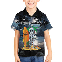 Personalised Hawaii Halloween Family Matching Tank Maxi Dress and Hawaiian Shirt Hallowaiian Skeleton Surf