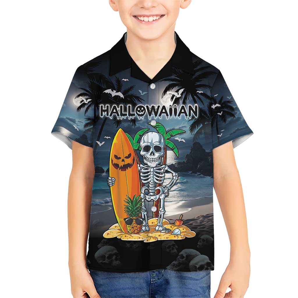 Personalised Hawaii Halloween Kid Hawaiian Shirt Hallowaiian Skeleton Surf LT05 Kid Black - Polynesian Pride