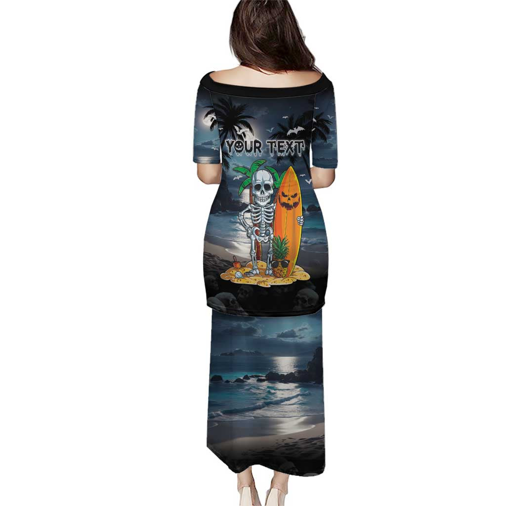 Personalised Hawaii Halloween Puletasi Hallowaiian Skeleton Surf