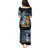 Personalised Hawaii Halloween Puletasi Hallowaiian Skeleton Surf