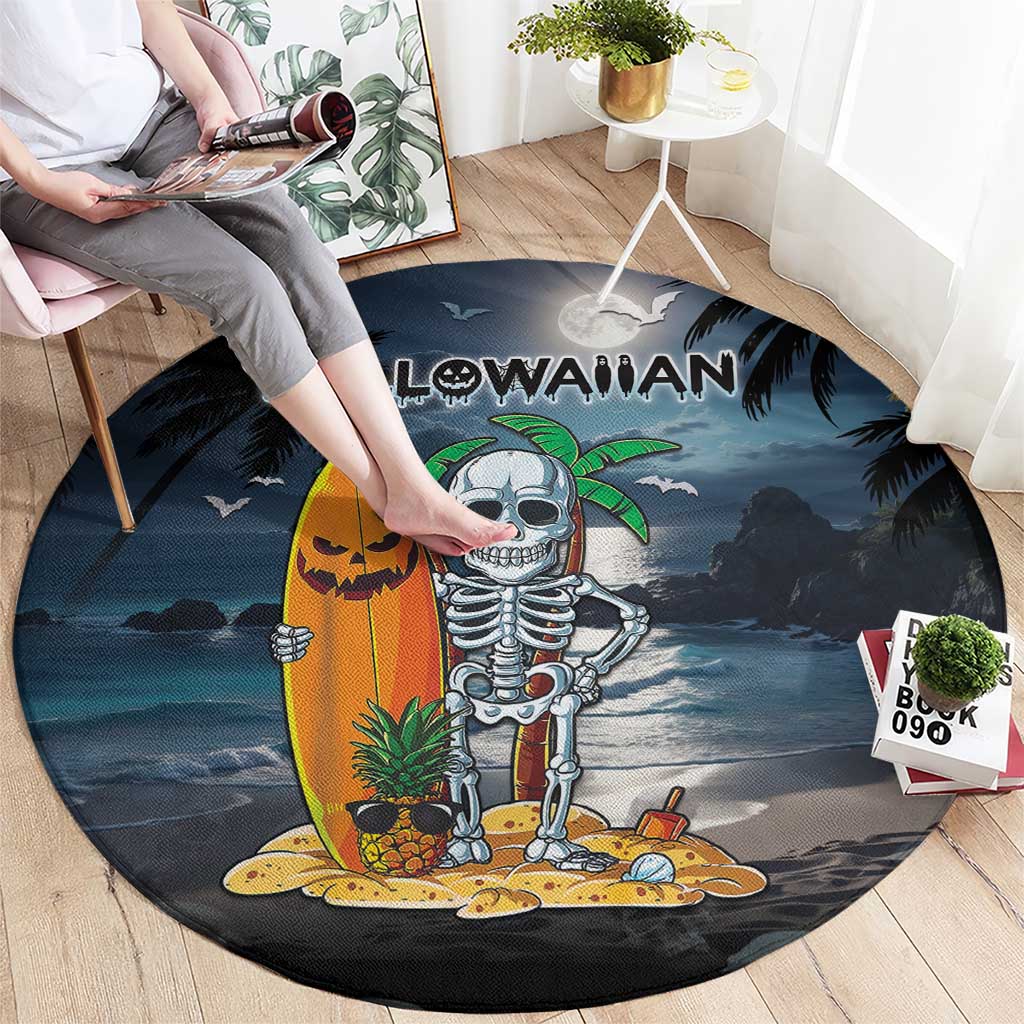 Hawaii Halloween Round Carpet Hallowaiian Skeleton Surf LT05 - Polynesian Pride