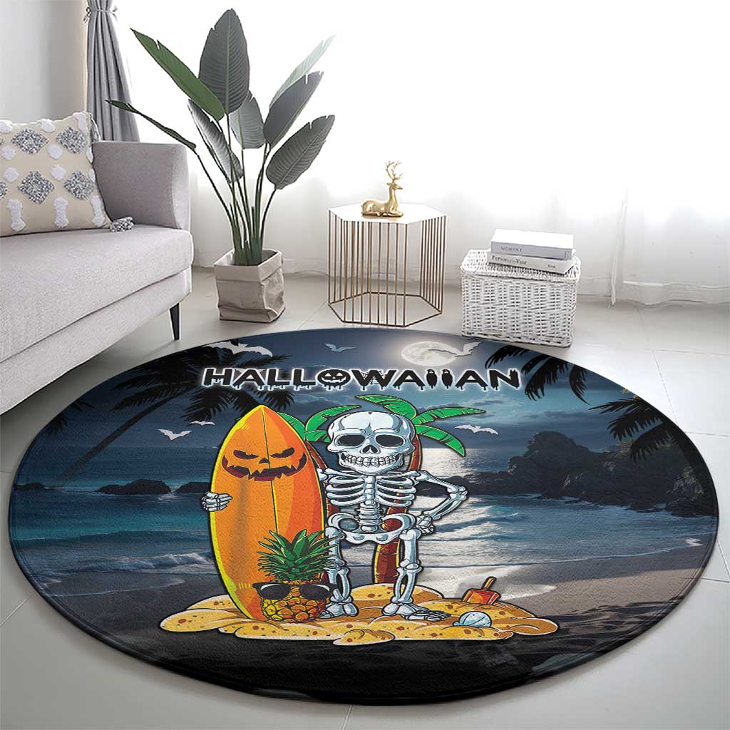 Hawaii Halloween Round Carpet Hallowaiian Skeleton Surf LT05 - Polynesian Pride