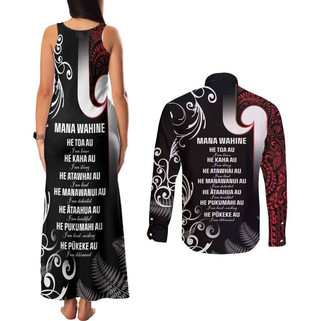 New Zealand Aotearoa Mana Wahine Couples Matching Tank Maxi Dress and Long Sleeve Button Shirt LT05 - Polynesian Pride