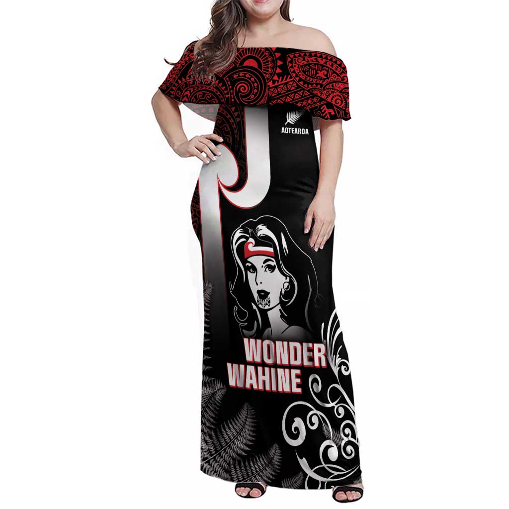 New Zealand Aotearoa Mana Wahine Family Matching Off Shoulder Maxi Dress and Hawaiian Shirt