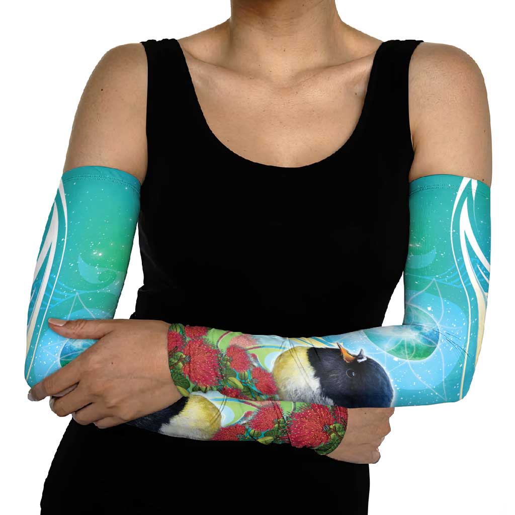New Zealand Tomtit Arm Sleeves Maori Koru With Pohutukawa Galaxy Style - Polynesian Pride