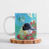 New Zealand Tomtit Ceramic Mug Maori Koru With Pohutukawa Galaxy Style - Polynesian Pride