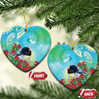 New Zealand Tomtit Ceramic Ornament Maori Koru With Pohutukawa Galaxy Style - Polynesian Pride