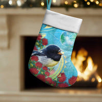 New Zealand Tomtit Christmas Stocking Maori Koru With Pohutukawa Galaxy Style - Polynesian Pride