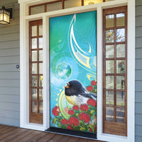 New Zealand Tomtit Door Cover Maori Koru With Pohutukawa Galaxy Style - Polynesian Pride