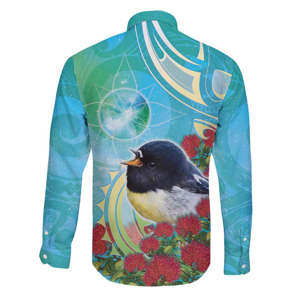 New Zealand Tomtit Family Matching Puletasi and Hawaiian Shirt Maori Koru With Pohutukawa Galaxy Style - Polynesian Pride