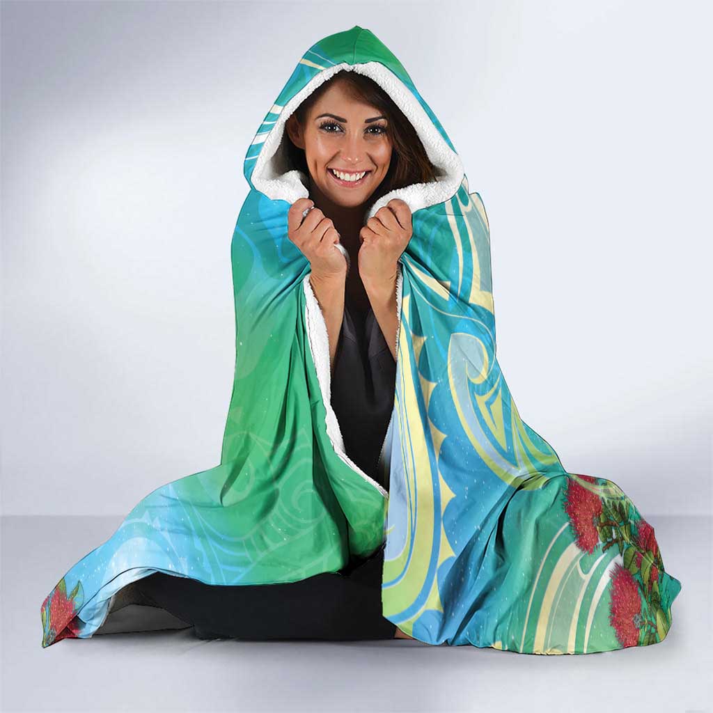 New Zealand Tomtit Hooded Blanket Maori Koru With Pohutukawa Galaxy Style - Polynesian Pride