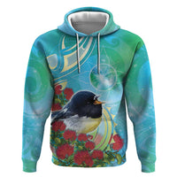 New Zealand Tomtit Hoodie Maori Koru With Pohutukawa Galaxy Style - Polynesian Pride