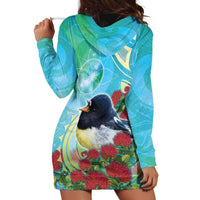 New Zealand Tomtit Hoodie Dress Maori Koru With Pohutukawa Galaxy Style - Polynesian Pride