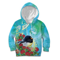 New Zealand Tomtit Kid Hoodie Maori Koru With Pohutukawa Galaxy Style - Polynesian Pride