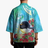 New Zealand Tomtit Kimono Maori Koru With Pohutukawa Galaxy Style - Polynesian Pride