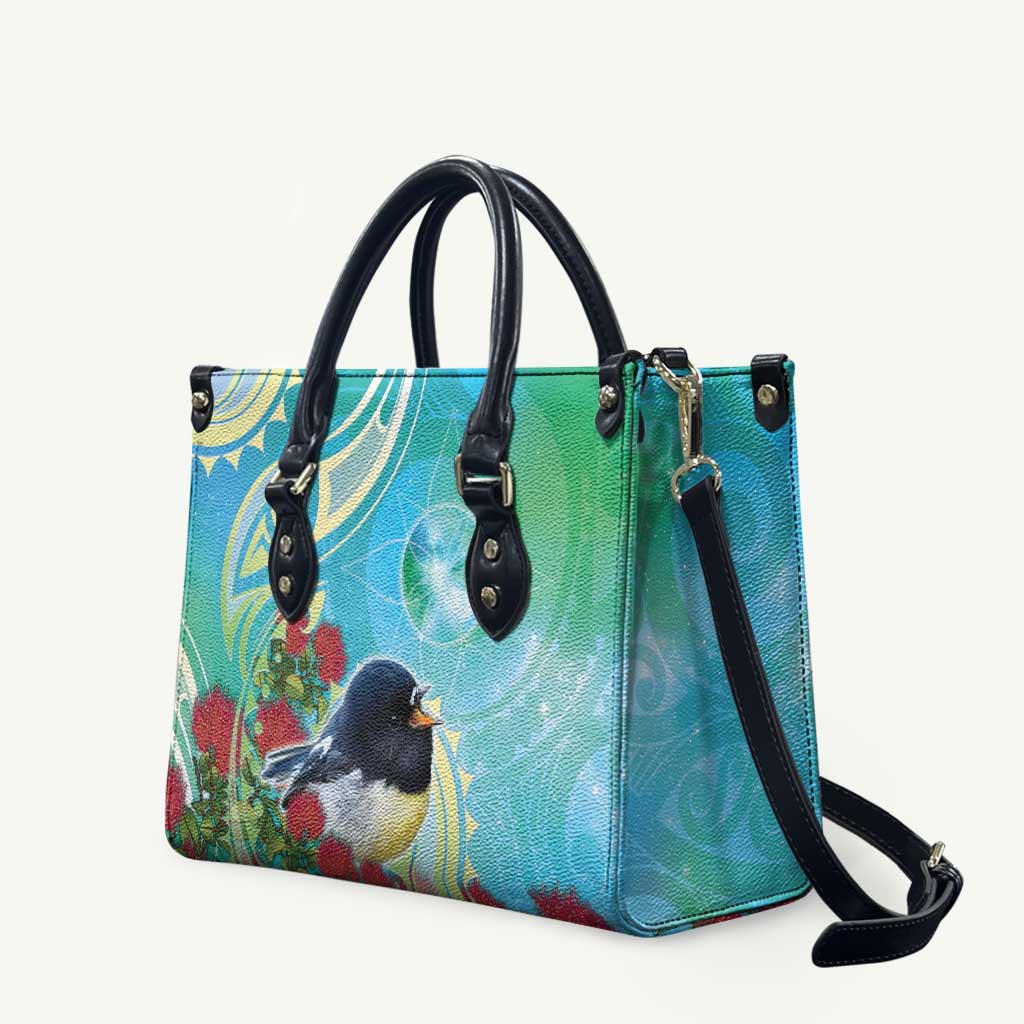 New Zealand Tomtit Leather Bag Maori Koru With Pohutukawa Galaxy Style - Polynesian Pride