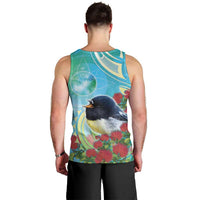 New Zealand Tomtit Men Tank Top Maori Koru With Pohutukawa Galaxy Style - Polynesian Pride