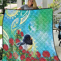 New Zealand Tomtit Quilt Maori Koru With Pohutukawa Galaxy Style - Polynesian Pride