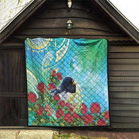 New Zealand Tomtit Quilt Maori Koru With Pohutukawa Galaxy Style - Polynesian Pride