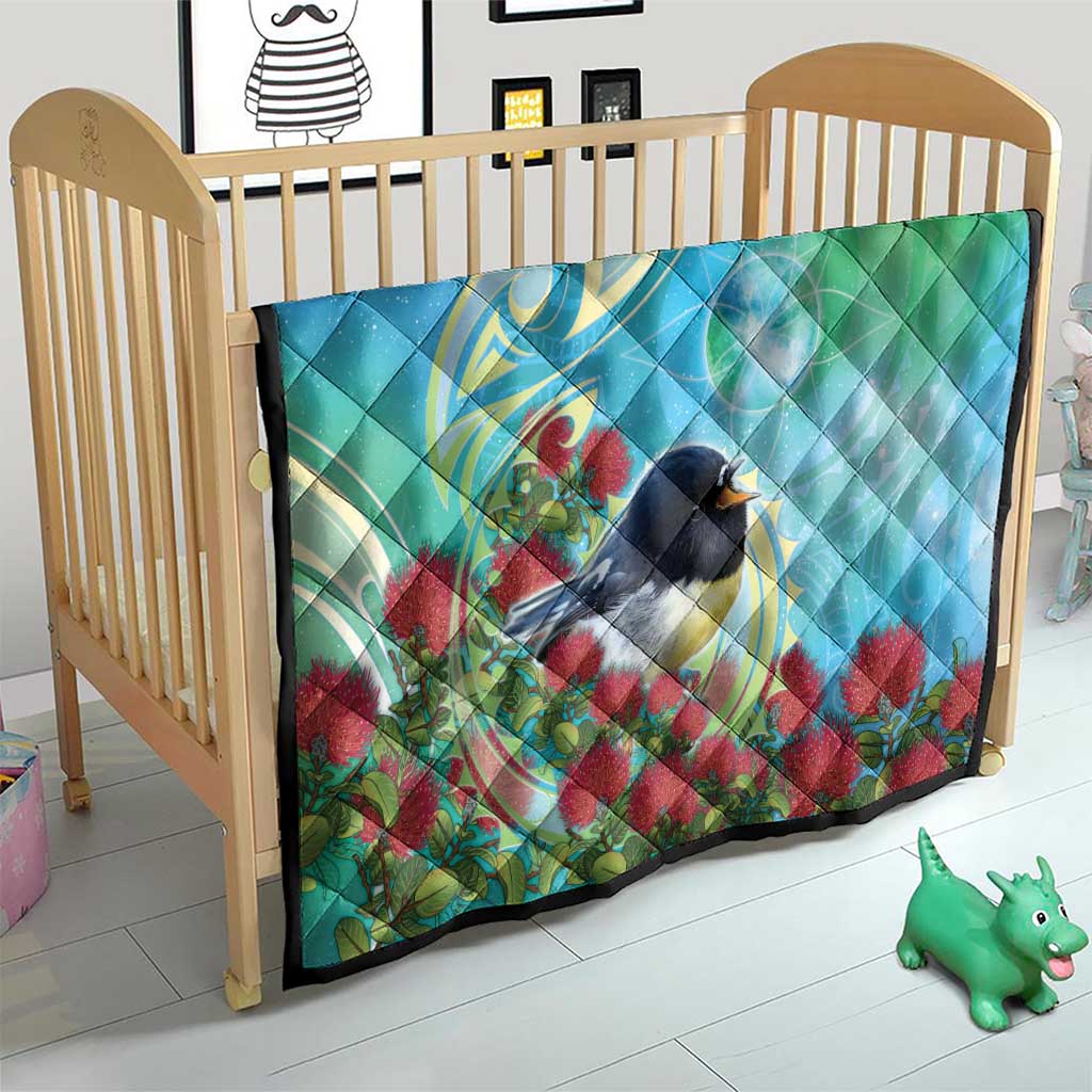 New Zealand Tomtit Quilt Maori Koru With Pohutukawa Galaxy Style - Polynesian Pride
