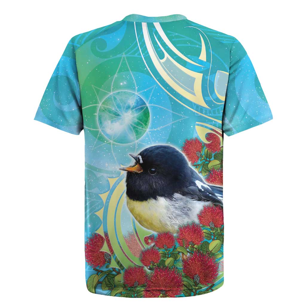 New Zealand Tomtit Rugby Jersey Maori Koru With Pohutukawa Galaxy Style - Polynesian Pride