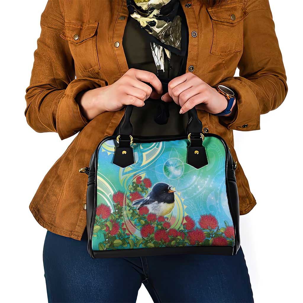 New Zealand Tomtit Shoulder Handbag Maori Koru With Pohutukawa Galaxy Style - Polynesian Pride