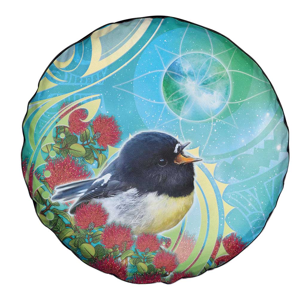 New Zealand Tomtit Spare Tire Cover Maori Koru With Pohutukawa Galaxy Style - Polynesian Pride