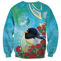 New Zealand Tomtit Sweatshirt Maori Koru With Pohutukawa Galaxy Style - Polynesian Pride