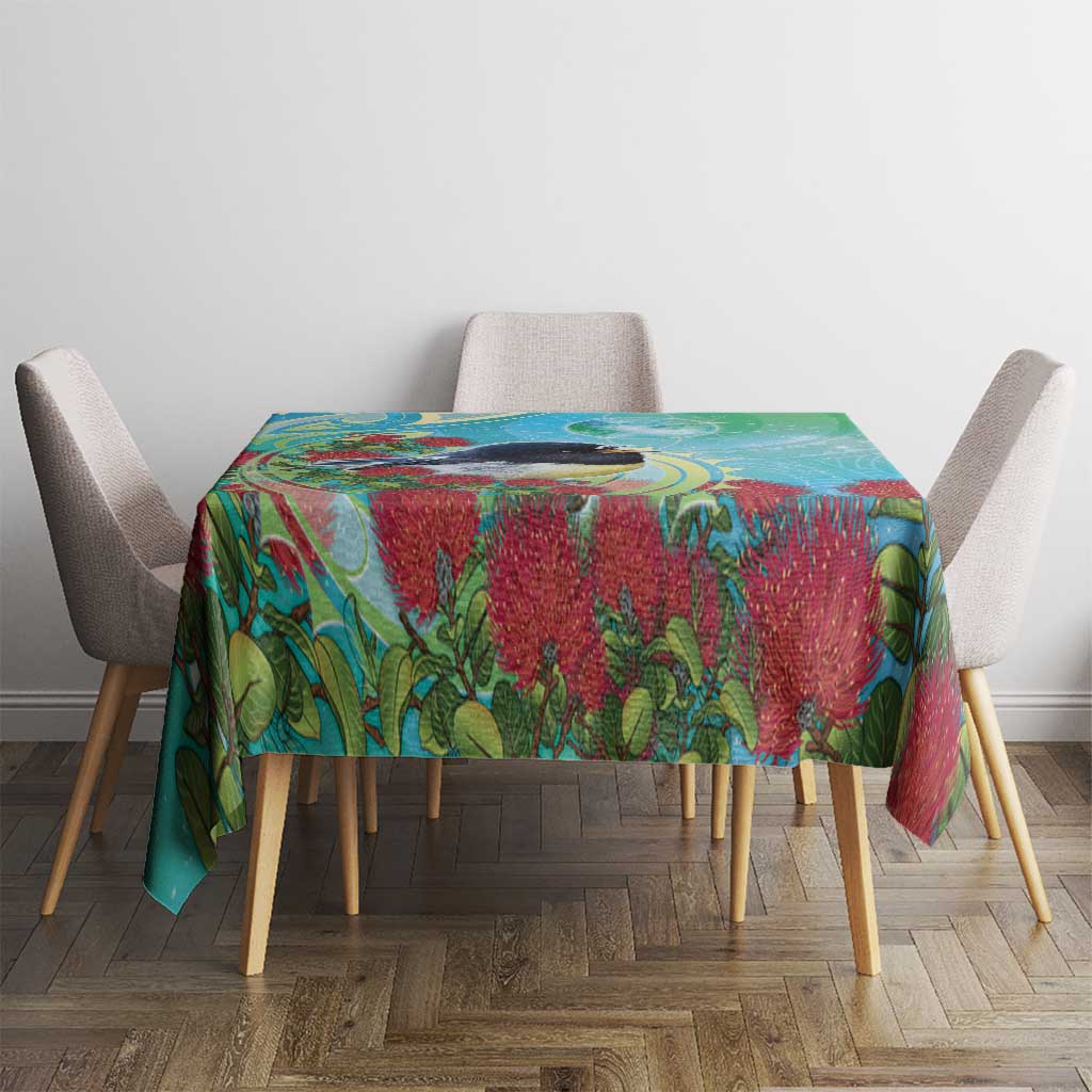 New Zealand Tomtit Tablecloth Maori Koru With Pohutukawa Galaxy Style - Polynesian Pride