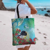 New Zealand Tomtit Tote Bag Maori Koru With Pohutukawa Galaxy Style - Polynesian Pride