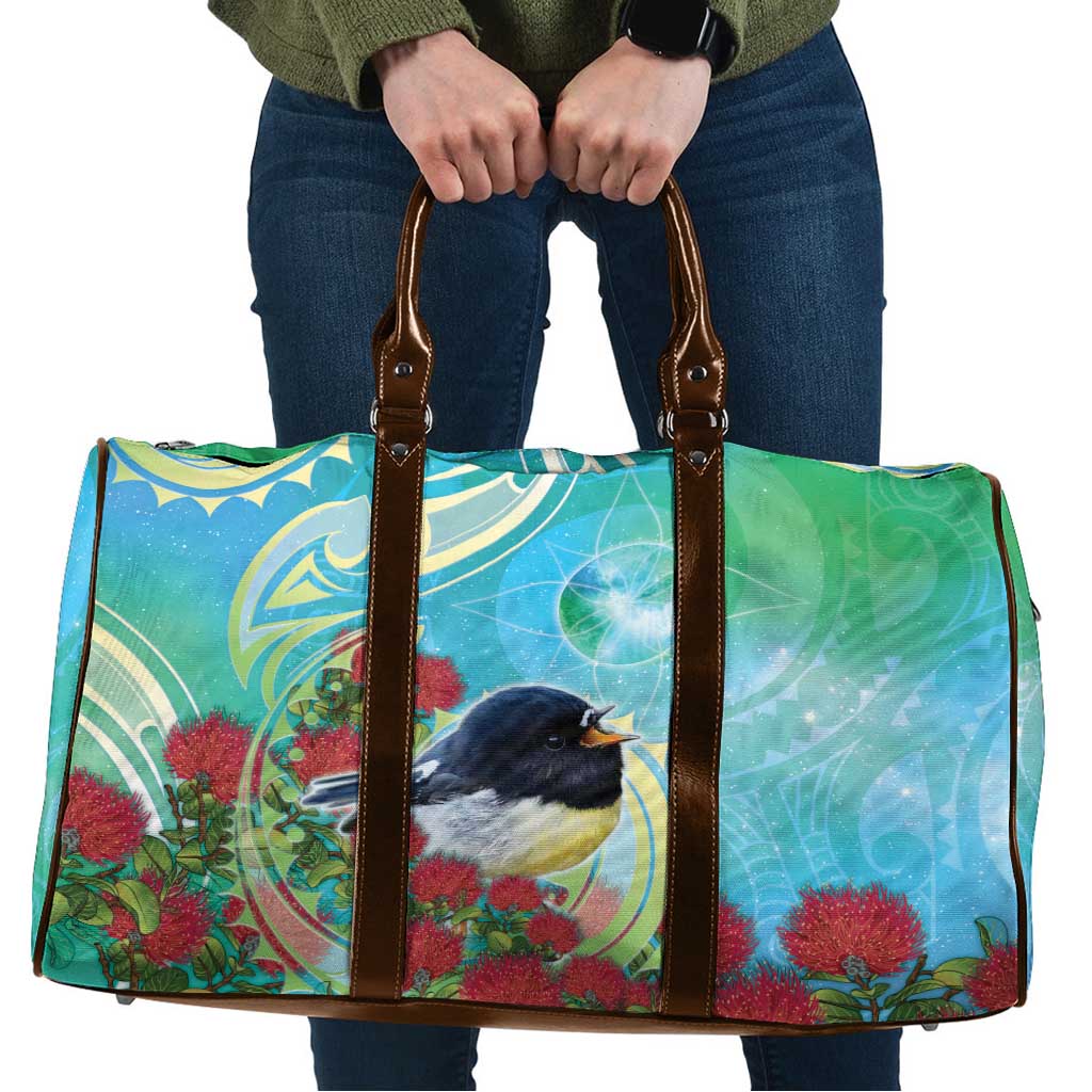 New Zealand Tomtit Travel Bag Maori Koru With Pohutukawa Galaxy Style - Polynesian Pride