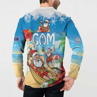 Guam Christmas Button Sweatshirt Felis Pasgua Chilling Santa - Polynesian Pride