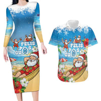 Guam Christmas Couples Matching Long Sleeve Bodycon Dress and Hawaiian Shirt Felis Pasgua Chilling Santa - Polynesian Pride