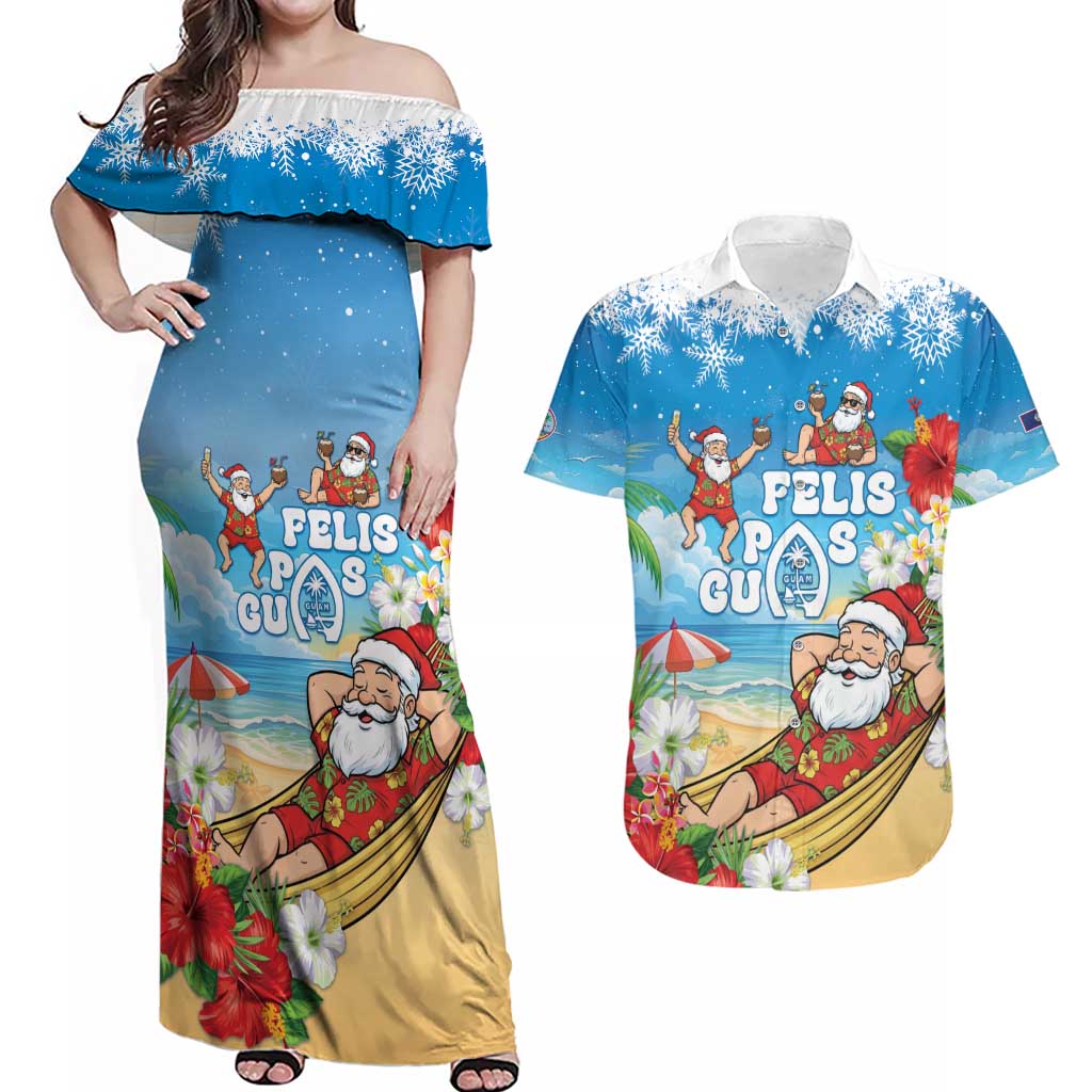 Guam Christmas Couples Matching Off Shoulder Maxi Dress and Hawaiian Shirt Felis Pasgua Chilling Santa - Polynesian Pride