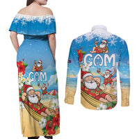 Guam Christmas Couples Matching Off Shoulder Maxi Dress and Long Sleeve Button Shirt Felis Pasgua Chilling Santa - Polynesian Pride