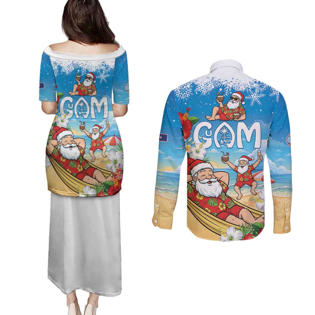 Guam Christmas Couples Matching Puletasi and Long Sleeve Button Shirt Felis Pasgua Chilling Santa - Polynesian Pride