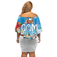 Guam Christmas Family Matching Off Shoulder Short Dress and Hawaiian Shirt Felis Pasgua Chilling Santa - Polynesian Pride