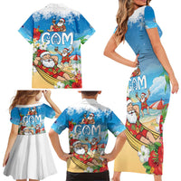 Guam Christmas Family Matching Short Sleeve Bodycon Dress and Hawaiian Shirt Felis Pasgua Chilling Santa - Polynesian Pride