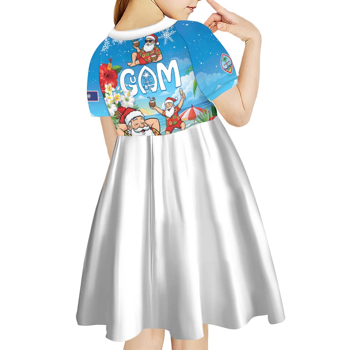 Guam Christmas Kid Short Sleeve Dress Felis Pasgua Chilling Santa - Polynesian Pride