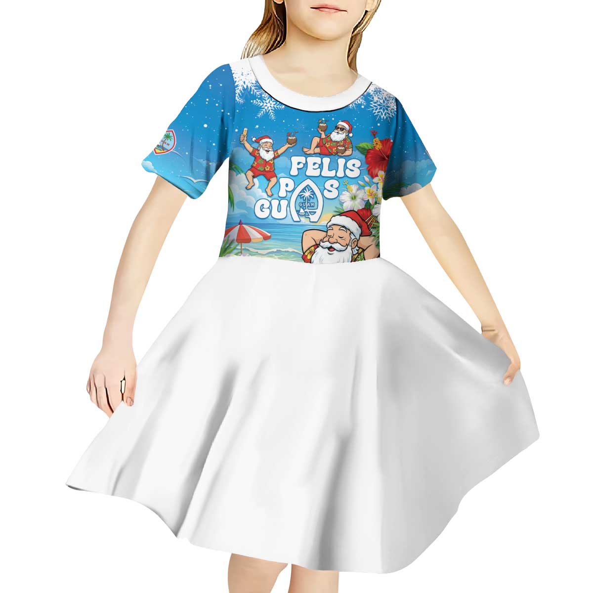 Guam Christmas Kid Short Sleeve Dress Felis Pasgua Chilling Santa - Polynesian Pride