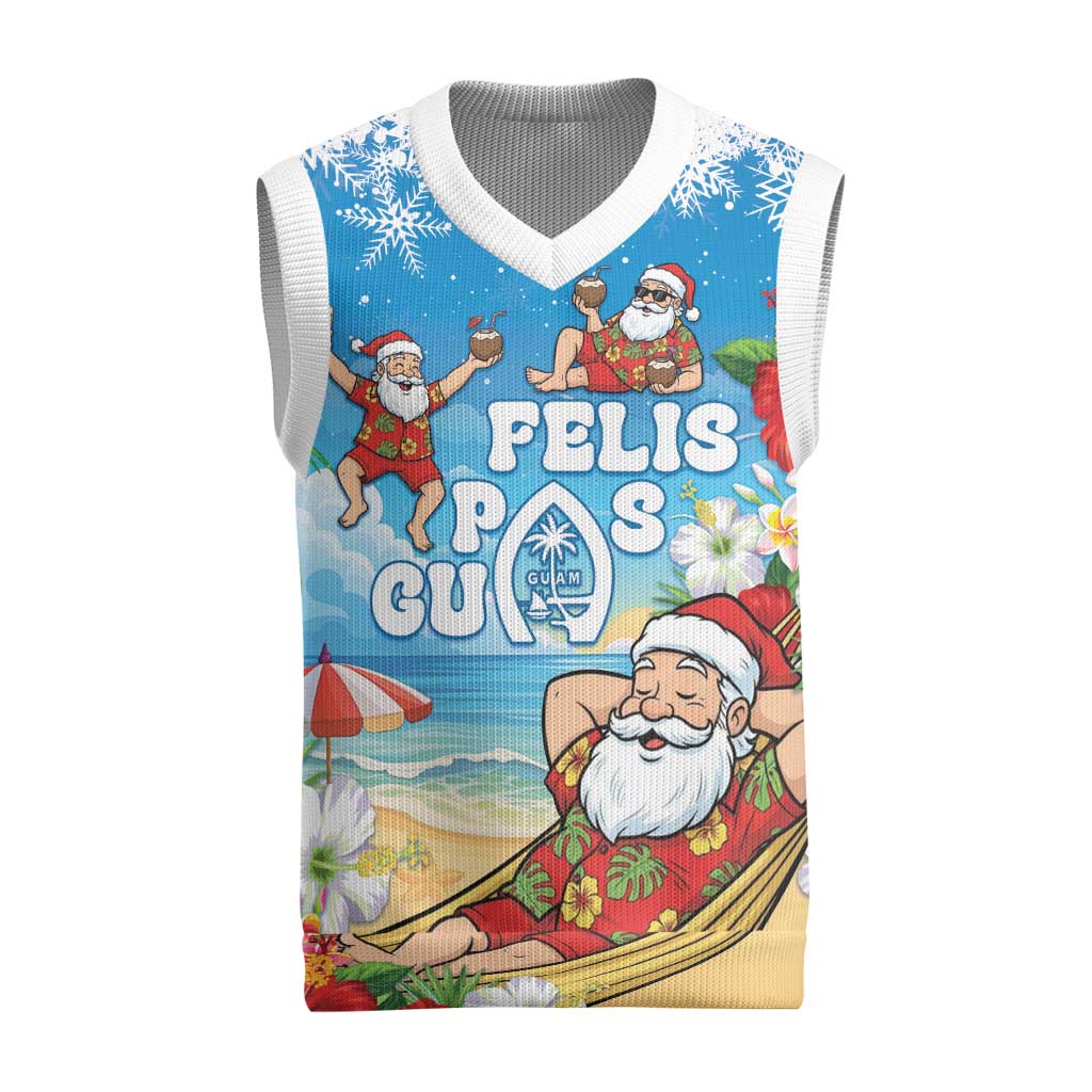Guam Christmas Knitted V-Neck Vest Felis Pasgua Chilling Santa - Polynesian Pride