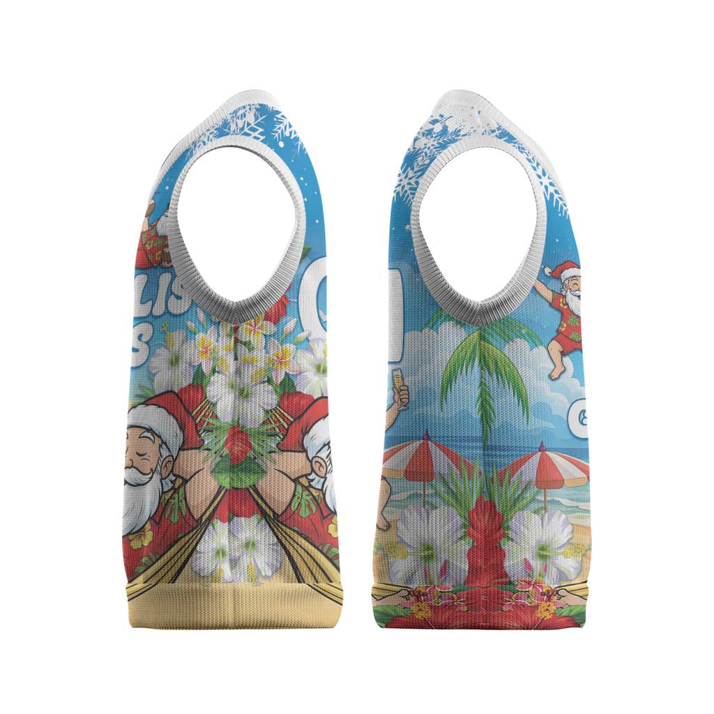 Guam Christmas Knitted V-Neck Vest Felis Pasgua Chilling Santa - Polynesian Pride