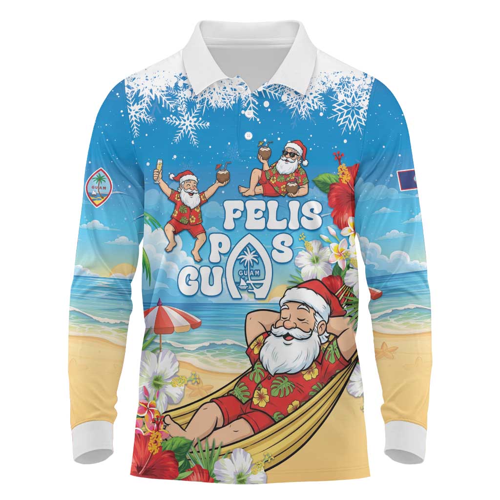 Guam Christmas Long Sleeve Polo Shirt Felis Pasgua Chilling Santa - Polynesian Pride