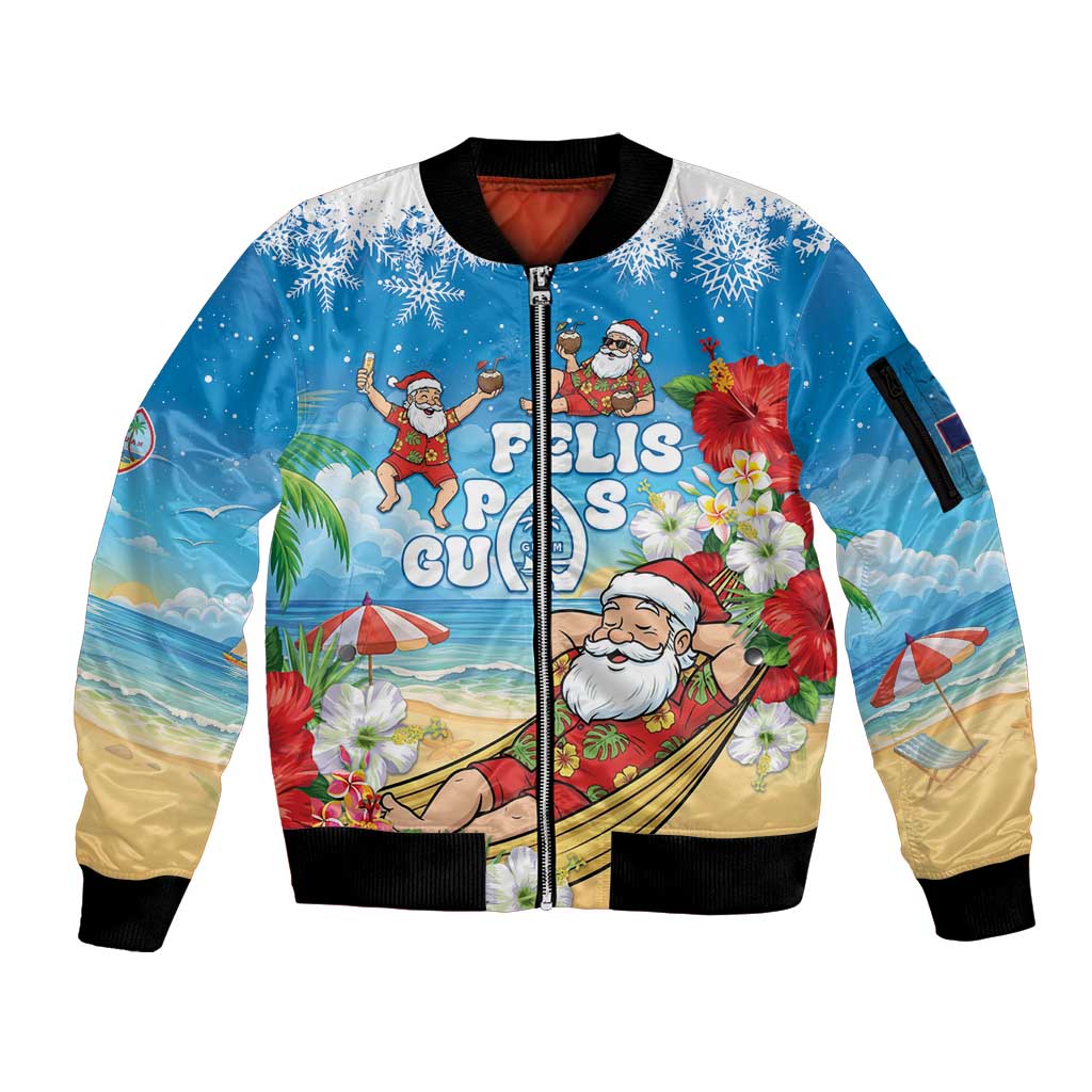Guam Christmas Sleeve Zip Bomber Jacket Felis Pasgua Chilling Santa - Polynesian Pride