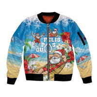 Guam Christmas Sleeve Zip Bomber Jacket Felis Pasgua Chilling Santa - Polynesian Pride